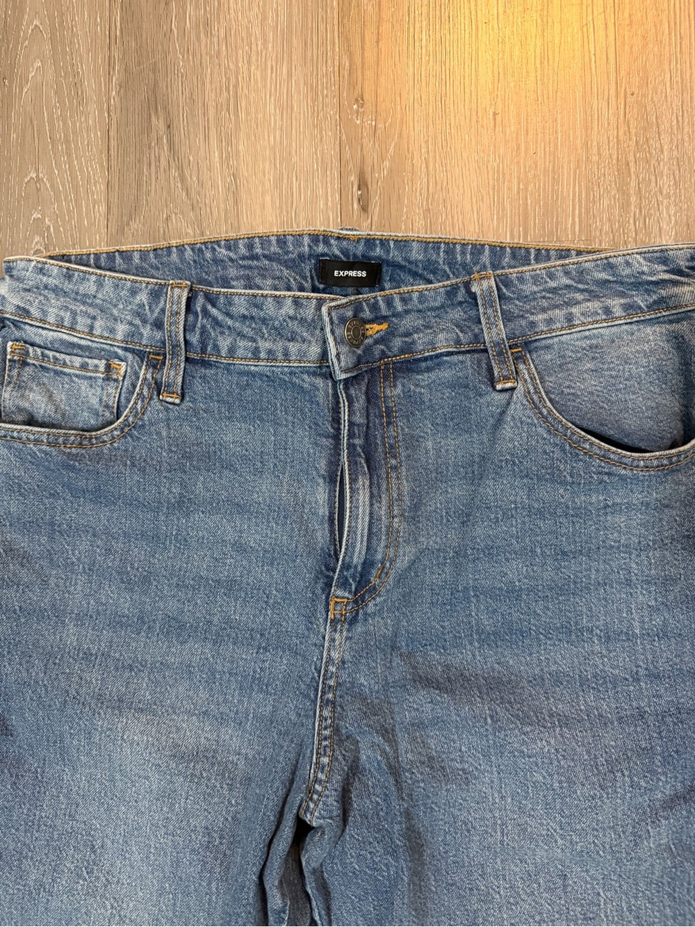 Express Relaxed Blue Jeans with Unique Modern Braided Side Trim size 14 - Picture 3 of 6